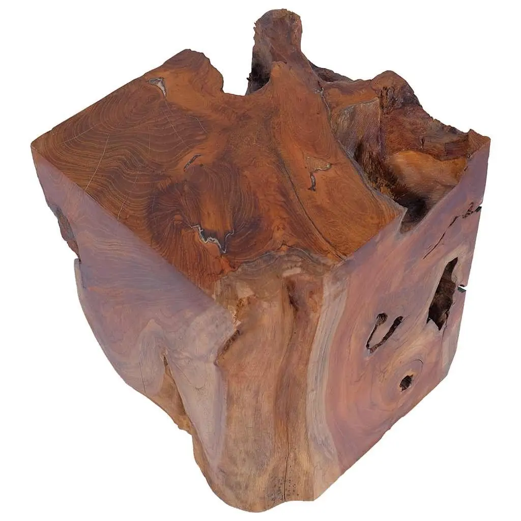 Wooden Stool Solid Teak Handmade Footrest Side Table Rustic Natural Brown