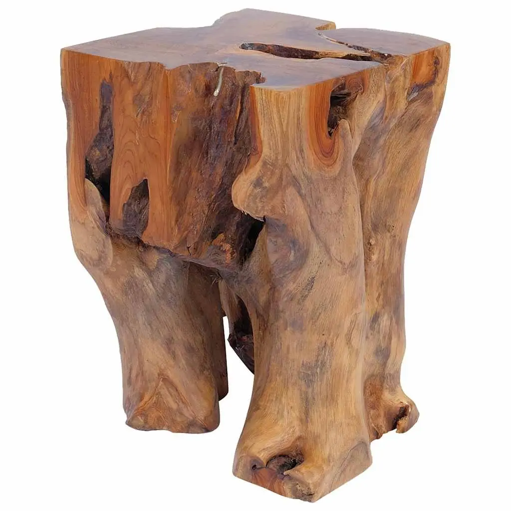 Wooden Stool Solid Teak Handmade Footrest Side Table Rustic Natural Brown