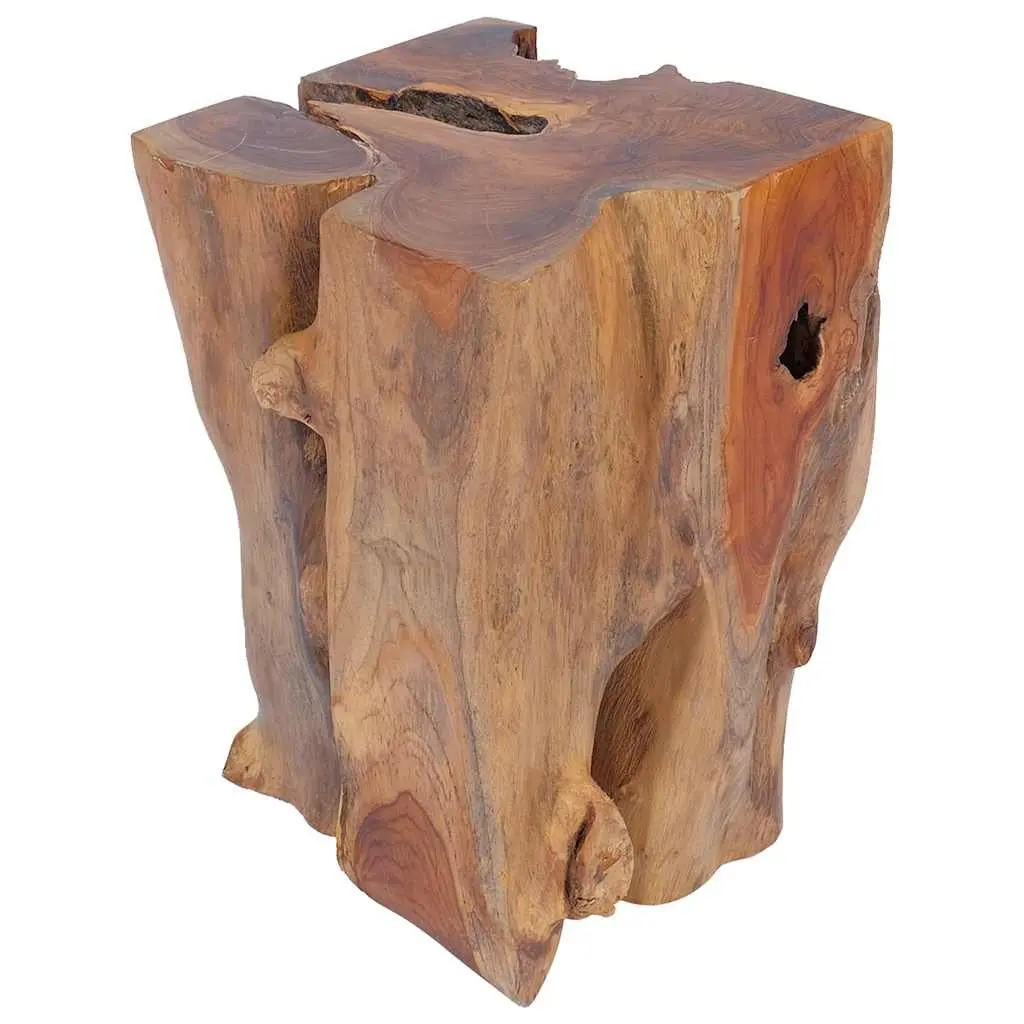 Wooden Stool Solid Teak Handmade Footrest Side Table Rustic Natural Brown