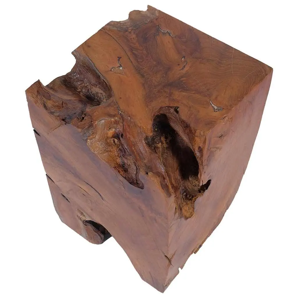 Wooden Stool Solid Teak Handmade Footrest Side Table Rustic Natural Brown