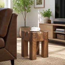 Rustic Solid Teak Wood Stool for Versatile Use