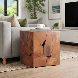 Handmade Brown Wooden Stool 40x40x45 cm