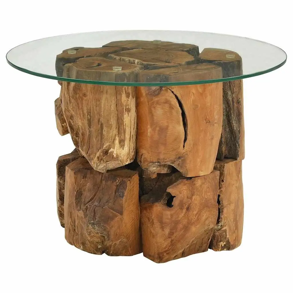 Handmade Coffee Table with Driftwood Base and Glass Top