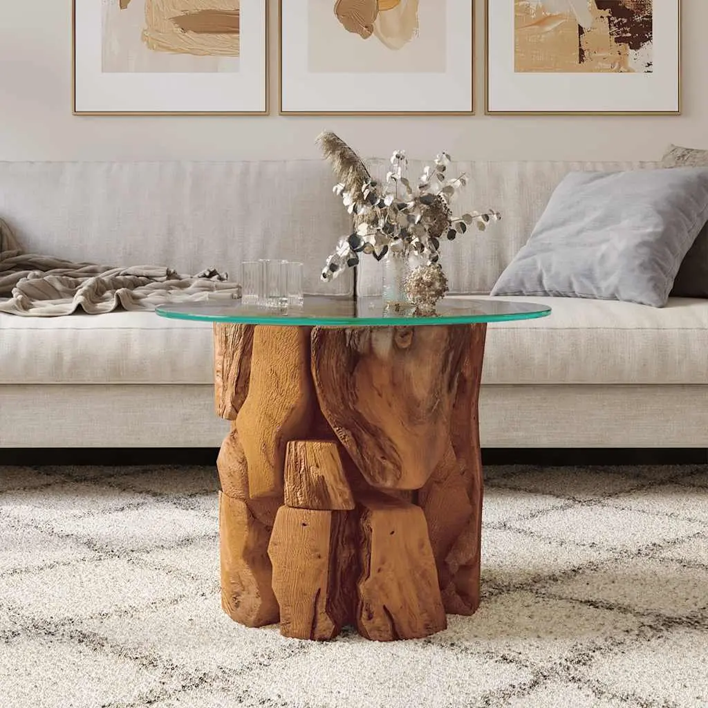 Handmade Coffee Table with Driftwood Base and Glass Top