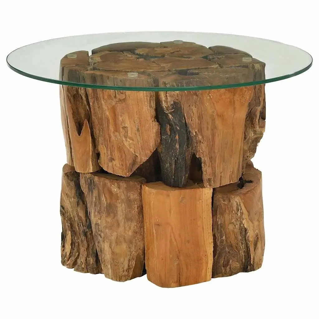 Handmade Coffee Table with Driftwood Base and Glass Top