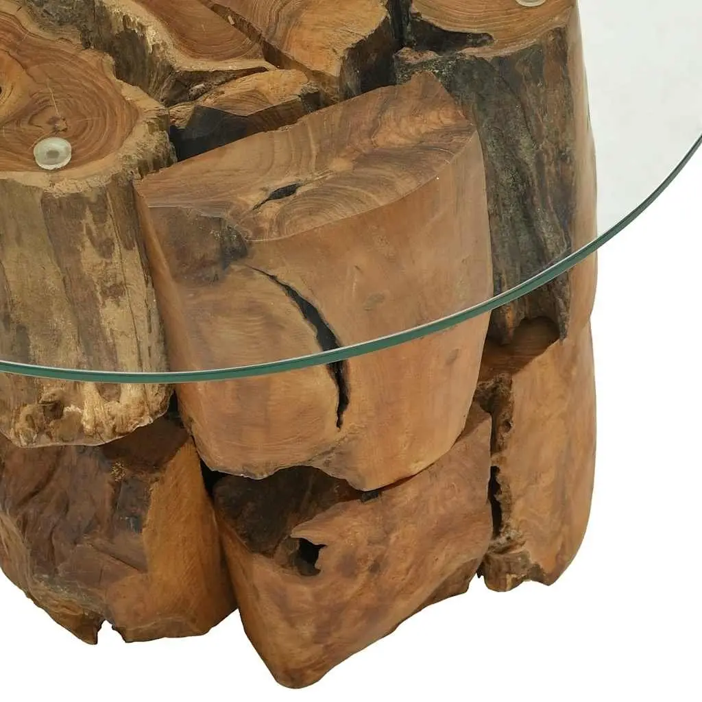 Handmade Coffee Table with Driftwood Base and Glass Top