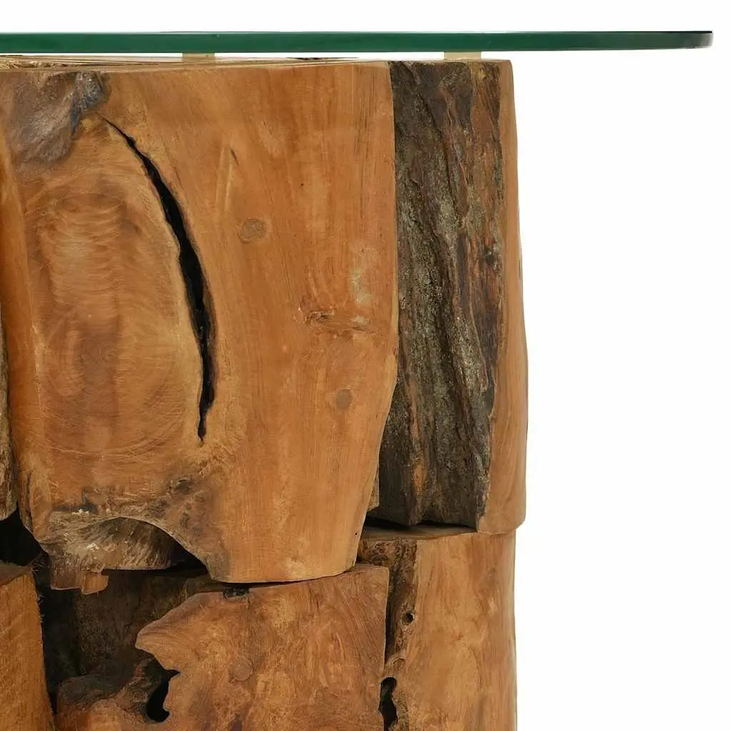 Handmade Coffee Table with Driftwood Base and Glass Top