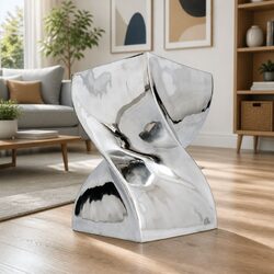 Twisted Aluminium Stool Side Table in Silver