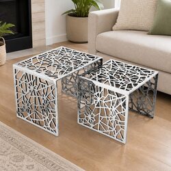 Contemporary Nesting Side Tables Set of 2 in Silver