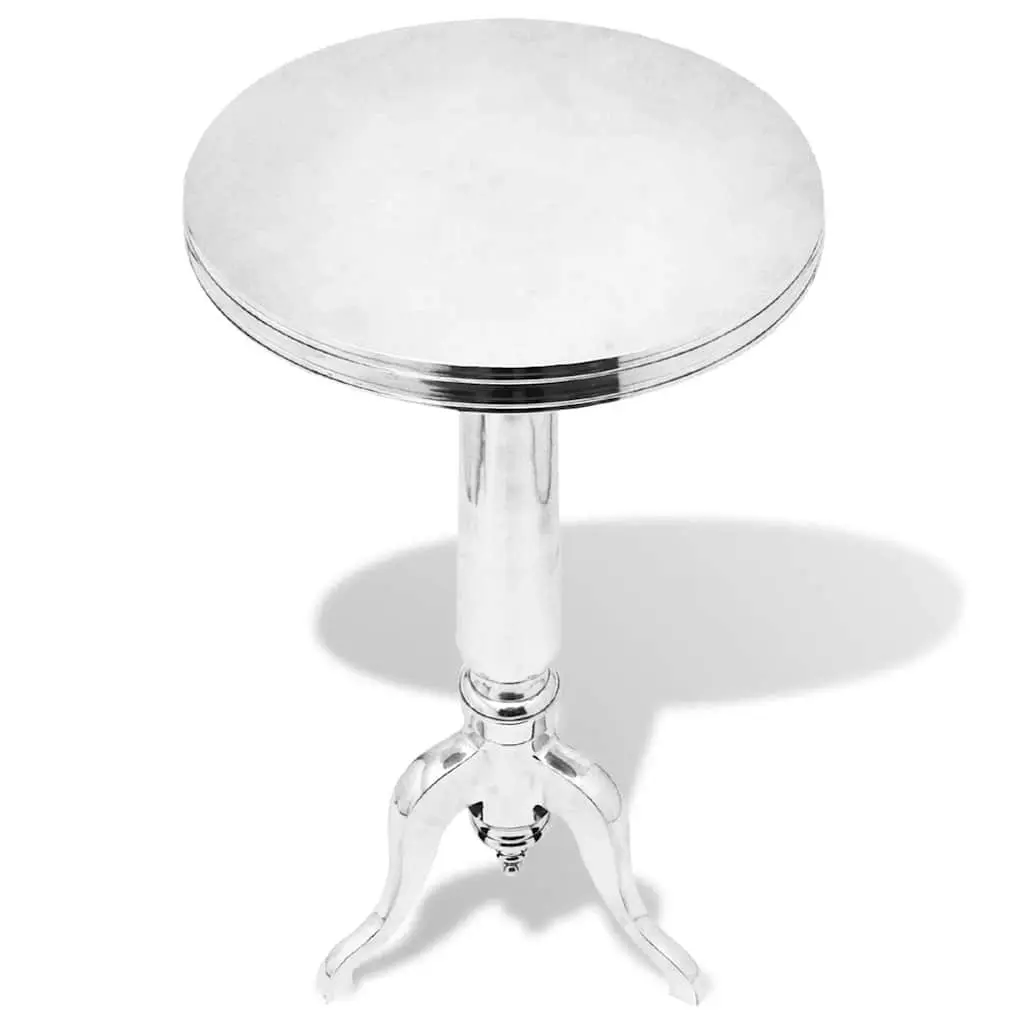Round Side Table Silver Aluminium Living Room Bedroom Nightstand Display