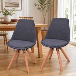 Set of 2 Retro Grey Fabric Dining Chairs