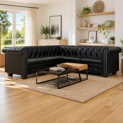 Chesterfield Style 5-Seater Corner Sofa in Black