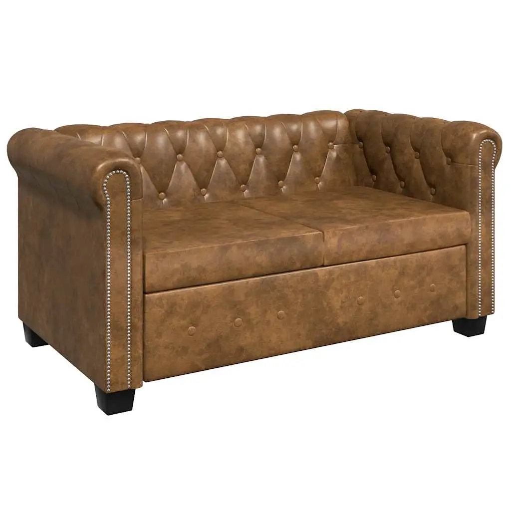 2-Seater Chesterfield Sofa Brown Tufted Studded Artificial Leather