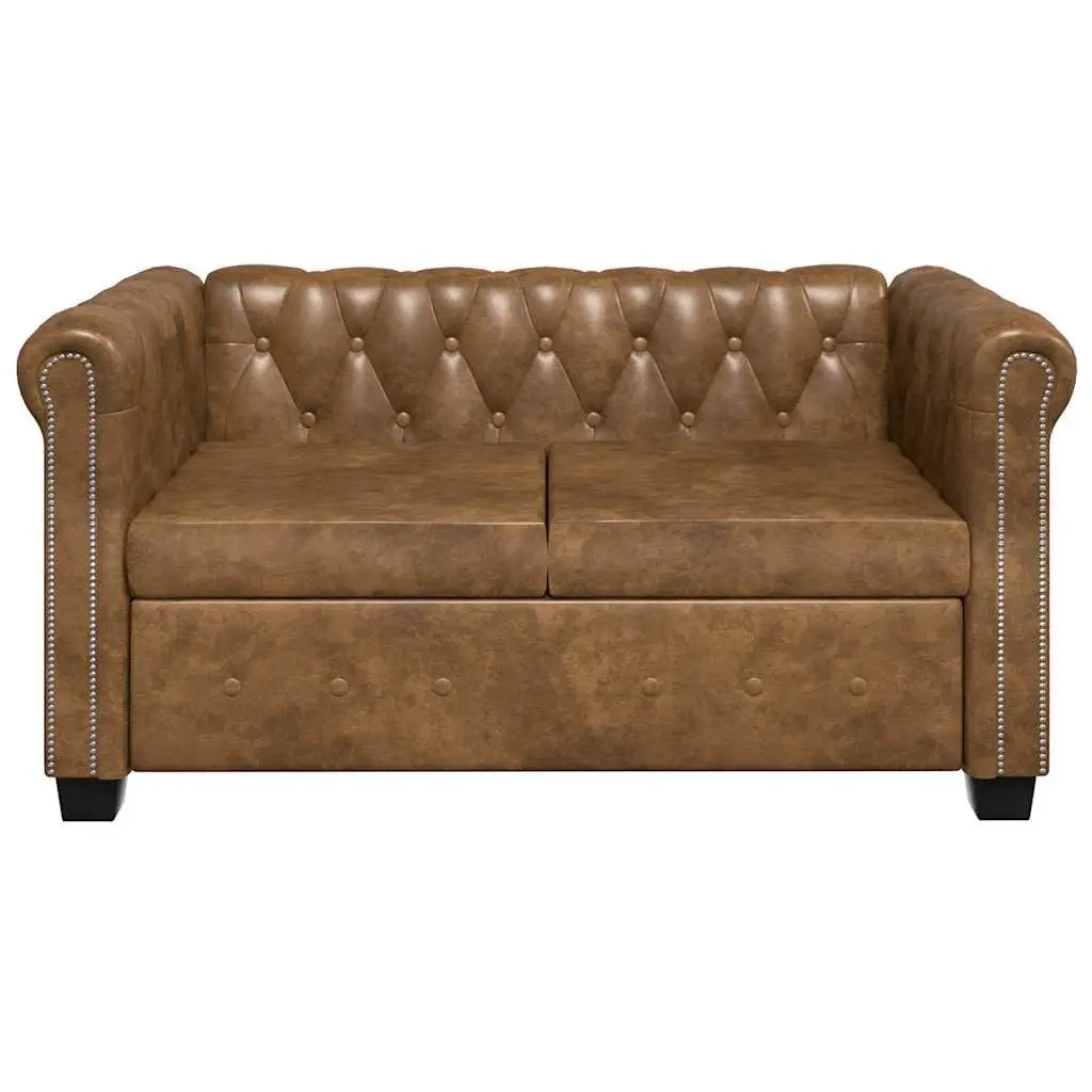2-Seater Chesterfield Sofa Brown Tufted Studded Artificial Leather