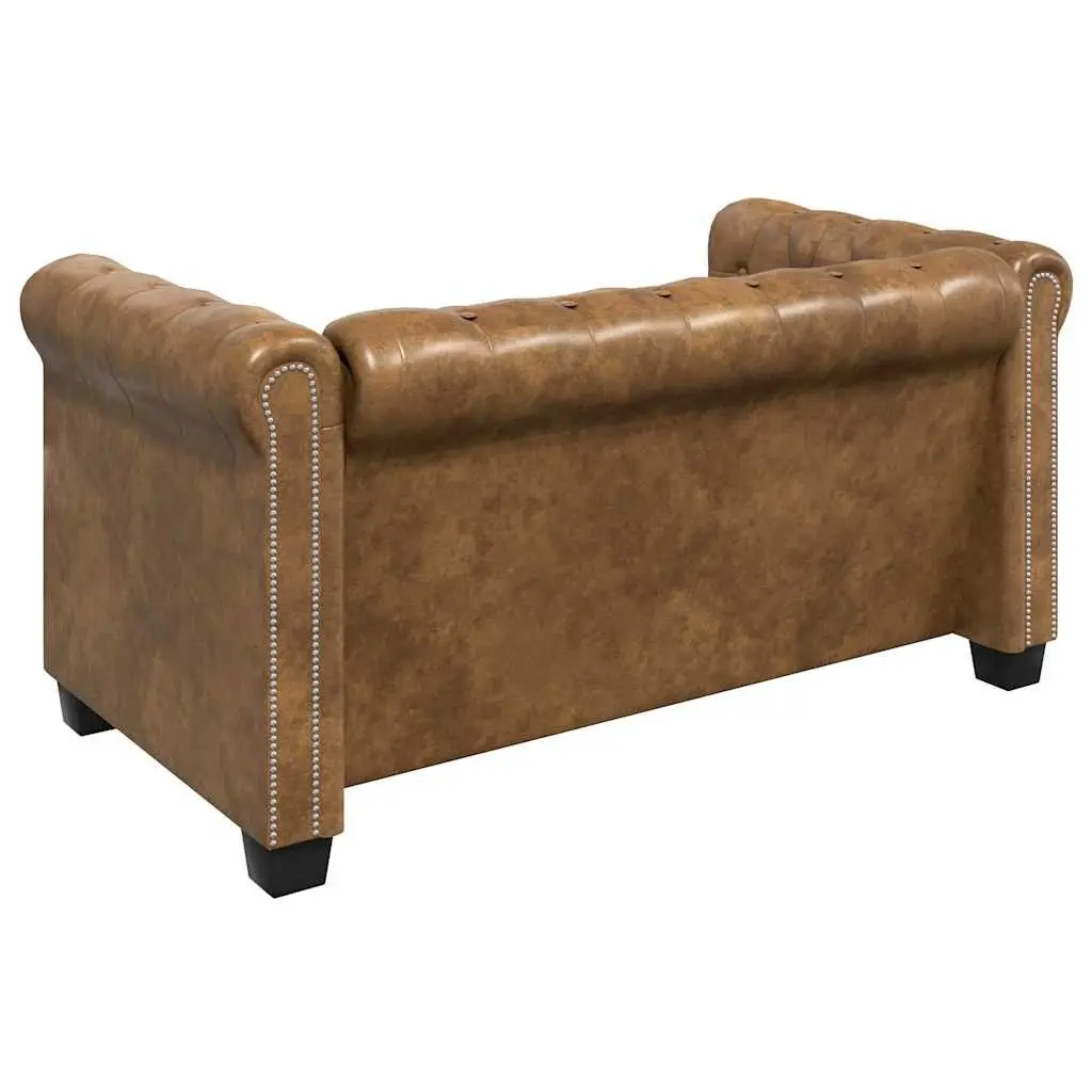 2-Seater Chesterfield Sofa Brown Tufted Studded Artificial Leather