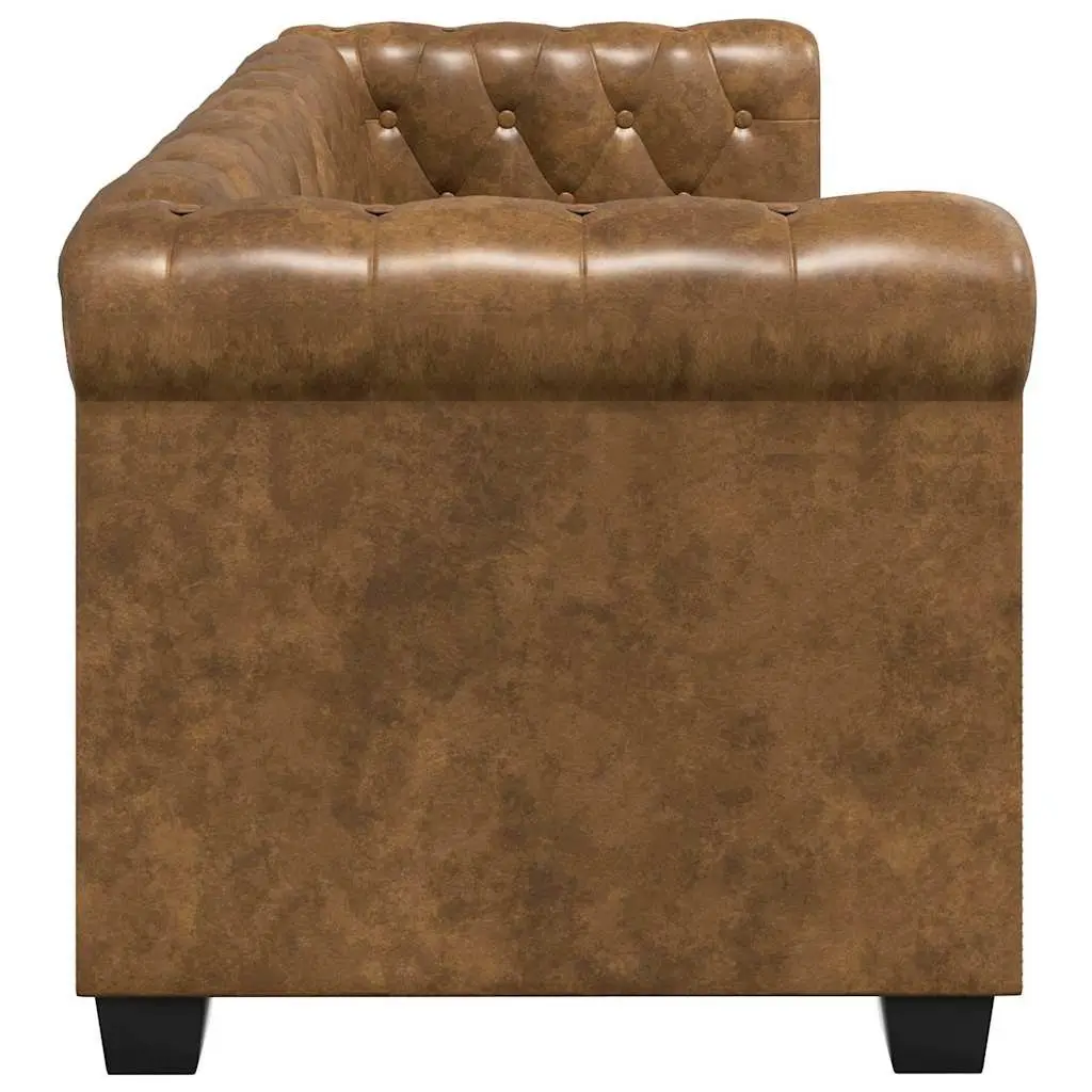 2-Seater Chesterfield Sofa Brown Tufted Studded Artificial Leather