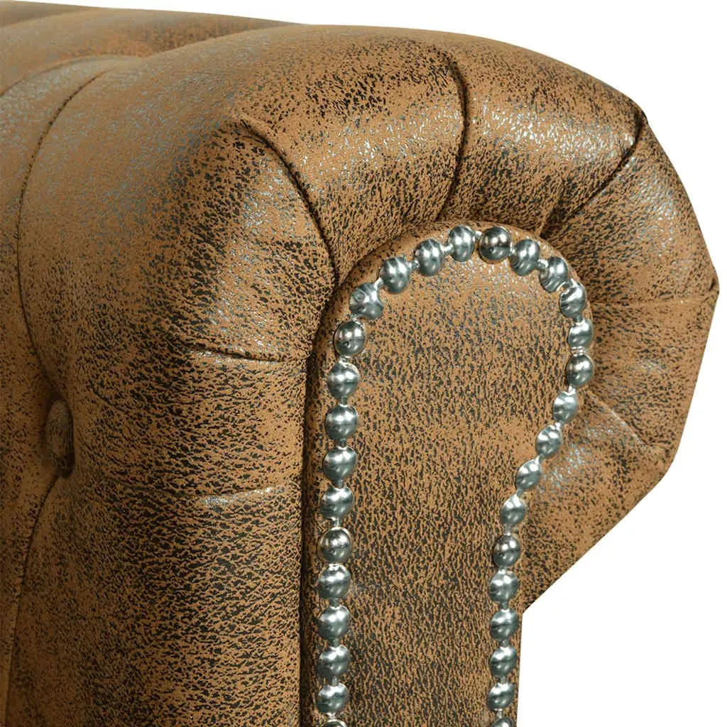 2-Seater Chesterfield Sofa Brown Tufted Studded Artificial Leather