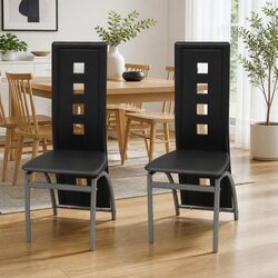 Set of 2 Black Faux Leather Dining Chairs with High Backrest