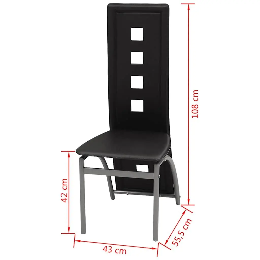 Set of 2 Black Faux Leather Dining Chairs with High Backrest