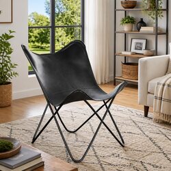 Vintage Butterfly Chair in Black Leather for Relaxation