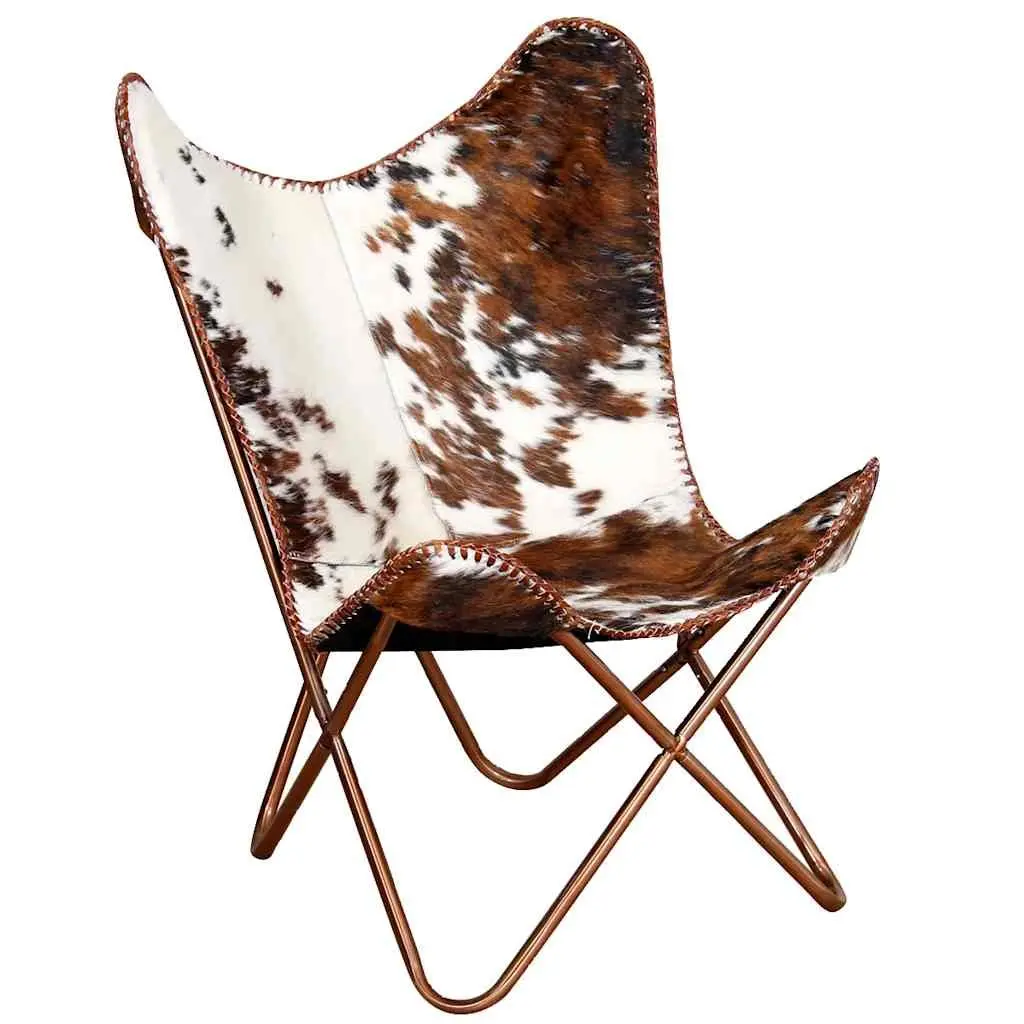 Brown White Cowhide Leather Butterfly Chair Lounge Seat