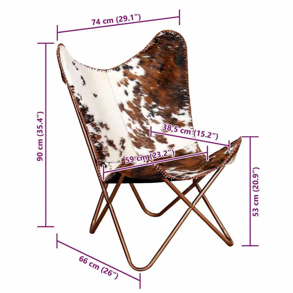 Brown White Cowhide Leather Butterfly Chair Lounge Seat