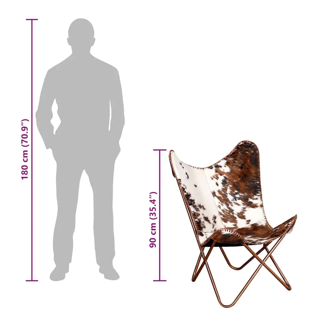 Brown White Cowhide Leather Butterfly Chair Lounge Seat