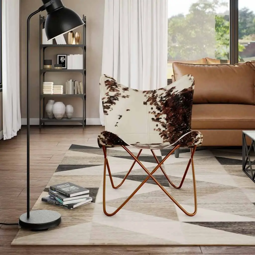 Brown White Cowhide Leather Butterfly Chair Lounge Seat