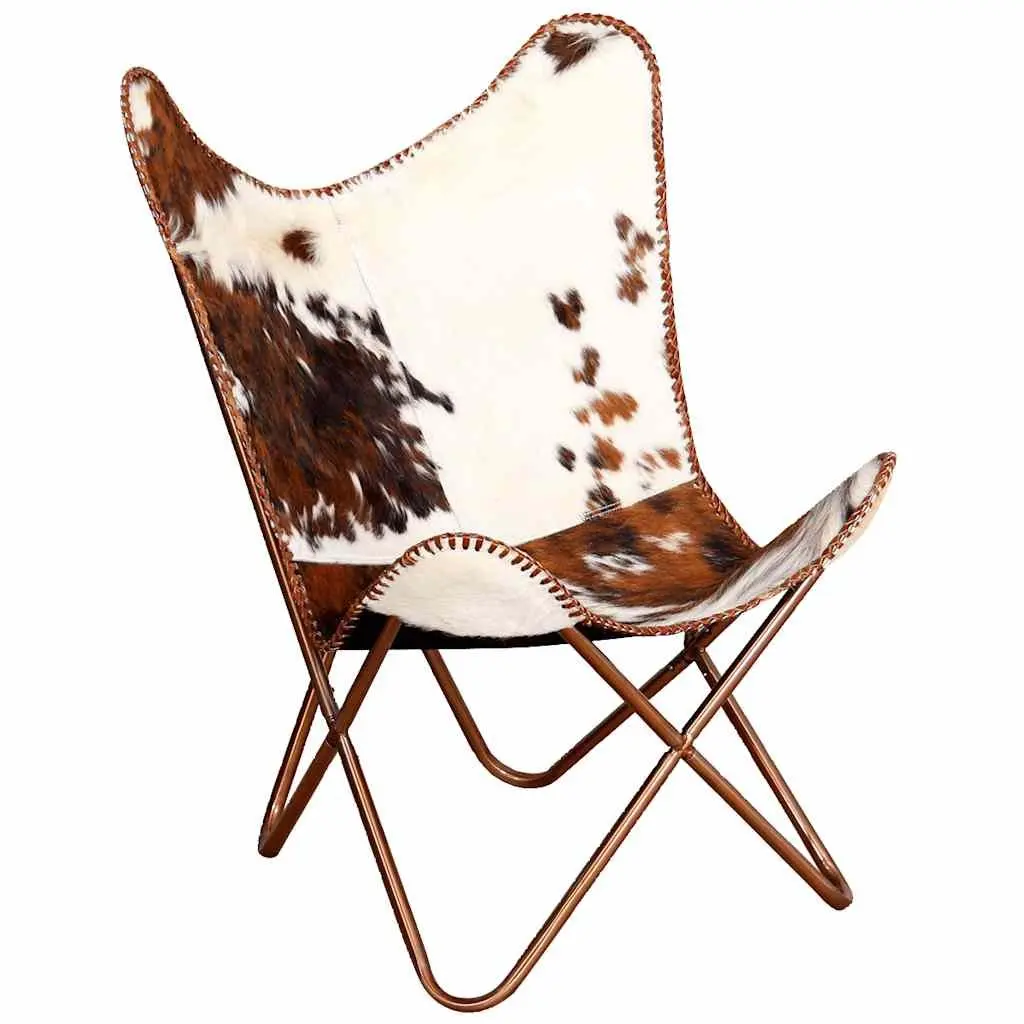 Brown White Cowhide Leather Butterfly Chair Lounge Seat