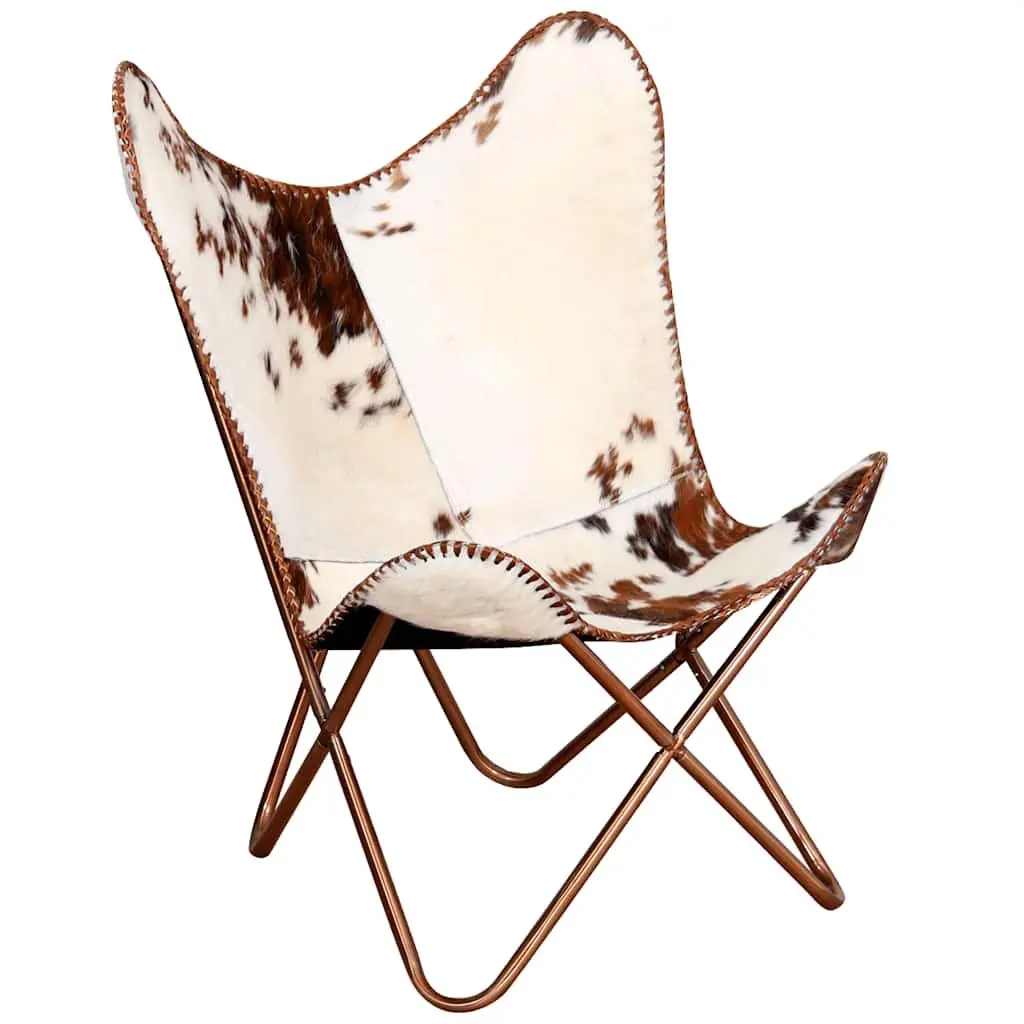 Brown White Cowhide Leather Butterfly Chair Lounge Seat