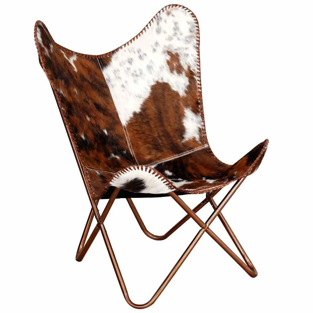 Brown White Cowhide Leather Butterfly Chair Lounge Seat