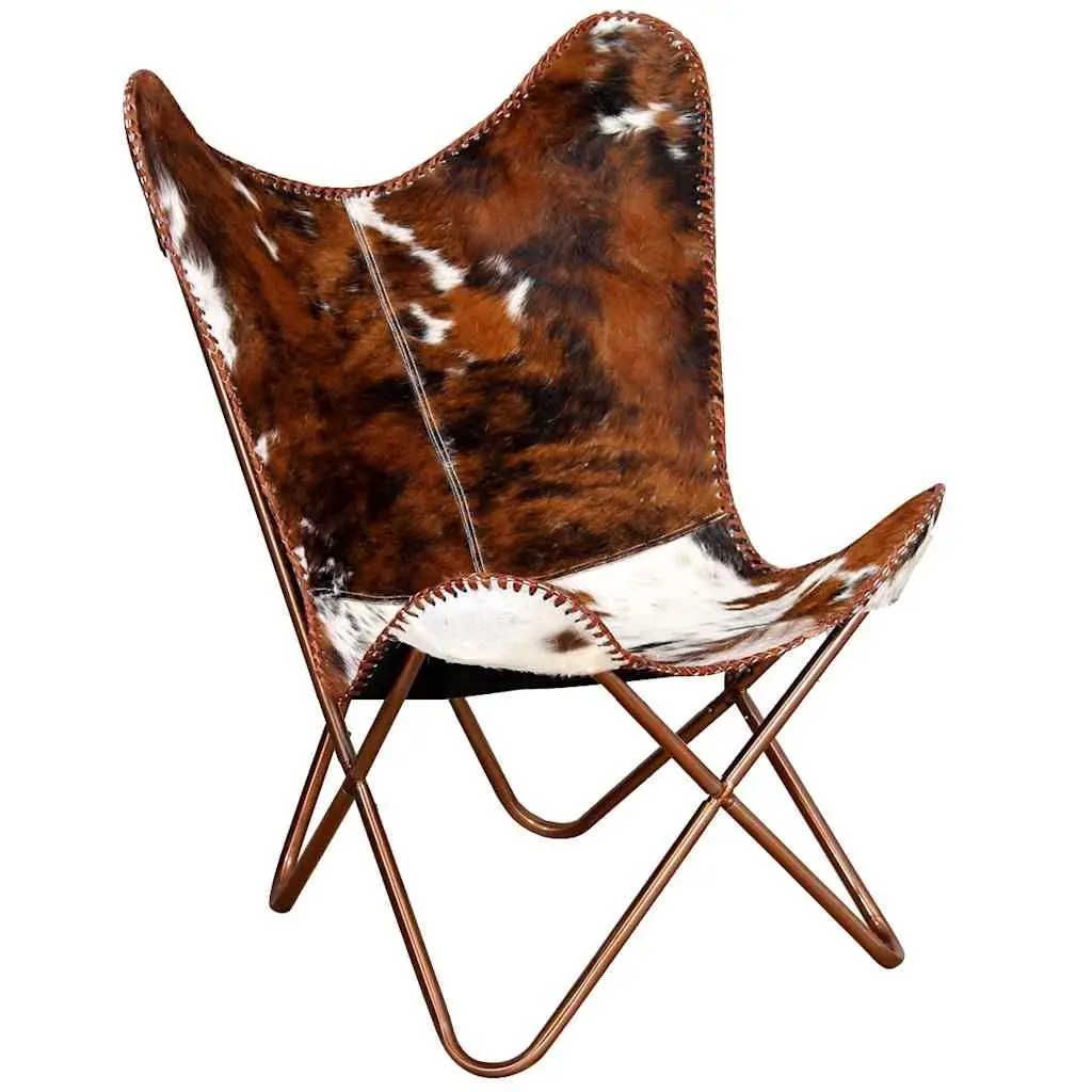 Brown White Cowhide Leather Butterfly Chair Lounge Seat