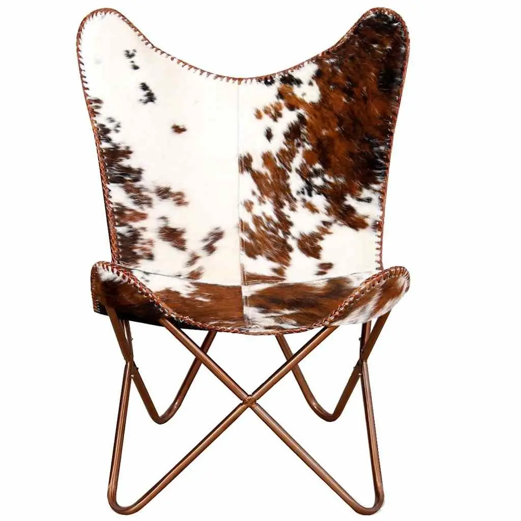 Brown White Cowhide Leather Butterfly Chair Lounge Seat