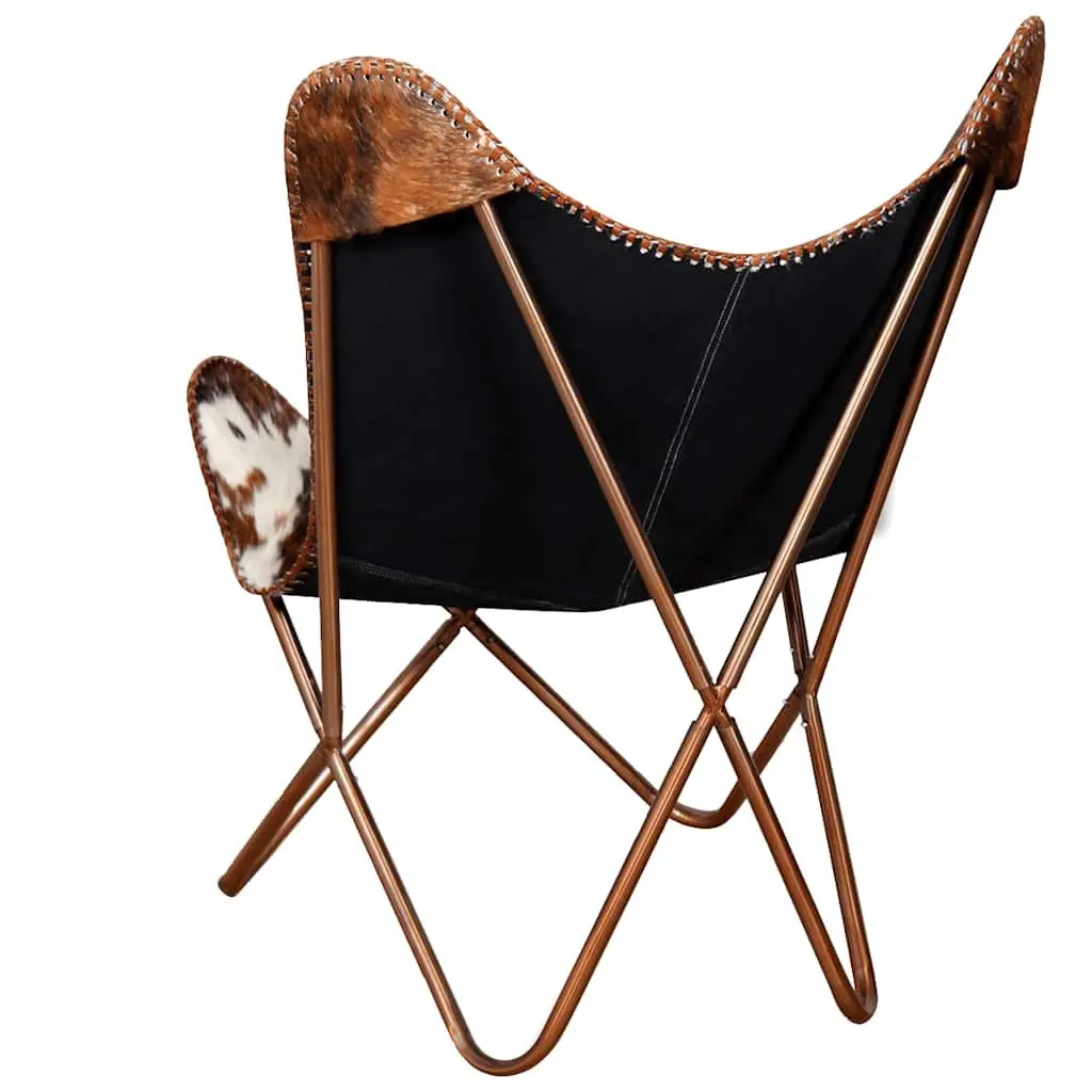 Brown White Cowhide Leather Butterfly Chair Lounge Seat