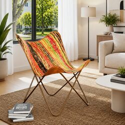 Charming Butterfly Chair with Multicolour Chindi Fabric