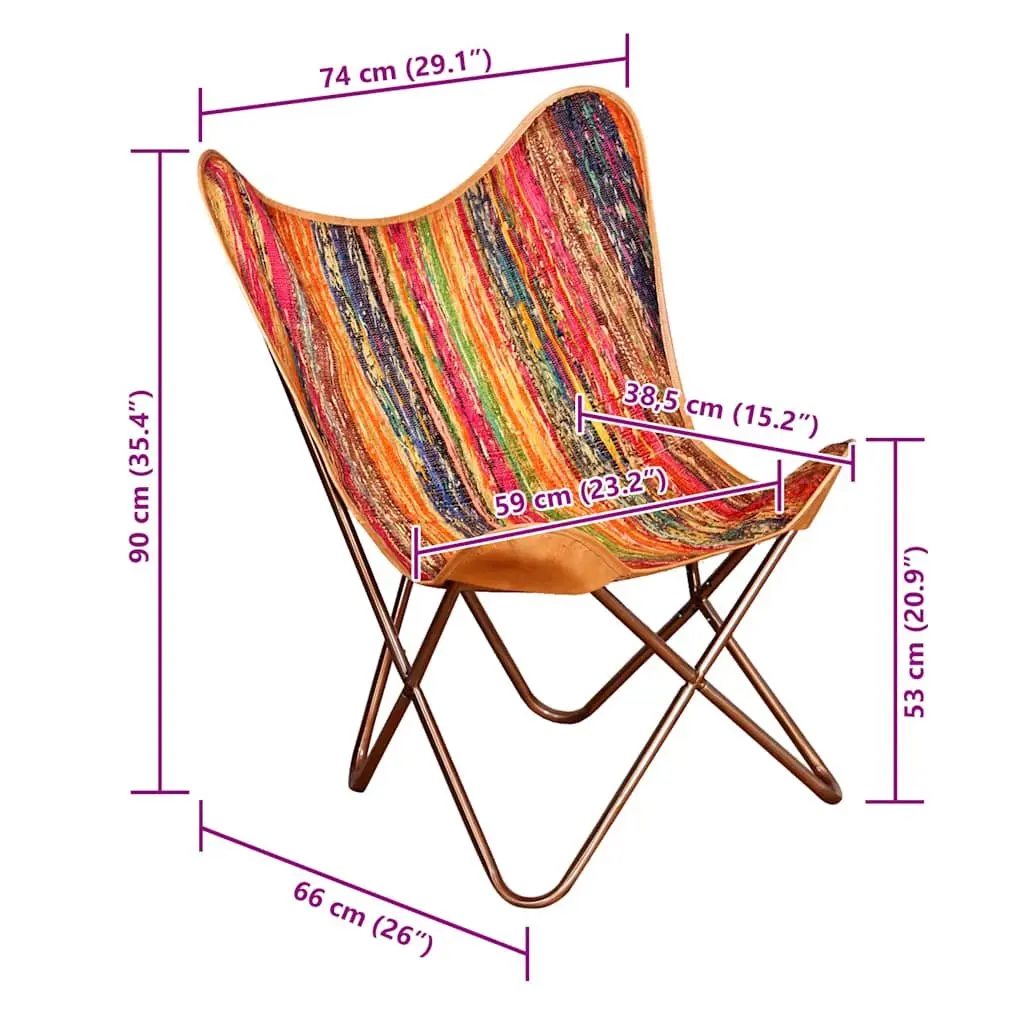 Butterfly Chair Multicolour Chindi Fabric Relaxation Lounge Seat Iron Frame