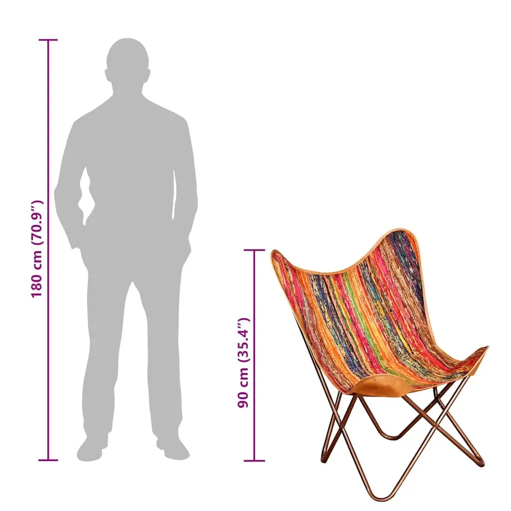 Butterfly Chair Multicolour Chindi Fabric Relaxation Lounge Seat Iron Frame