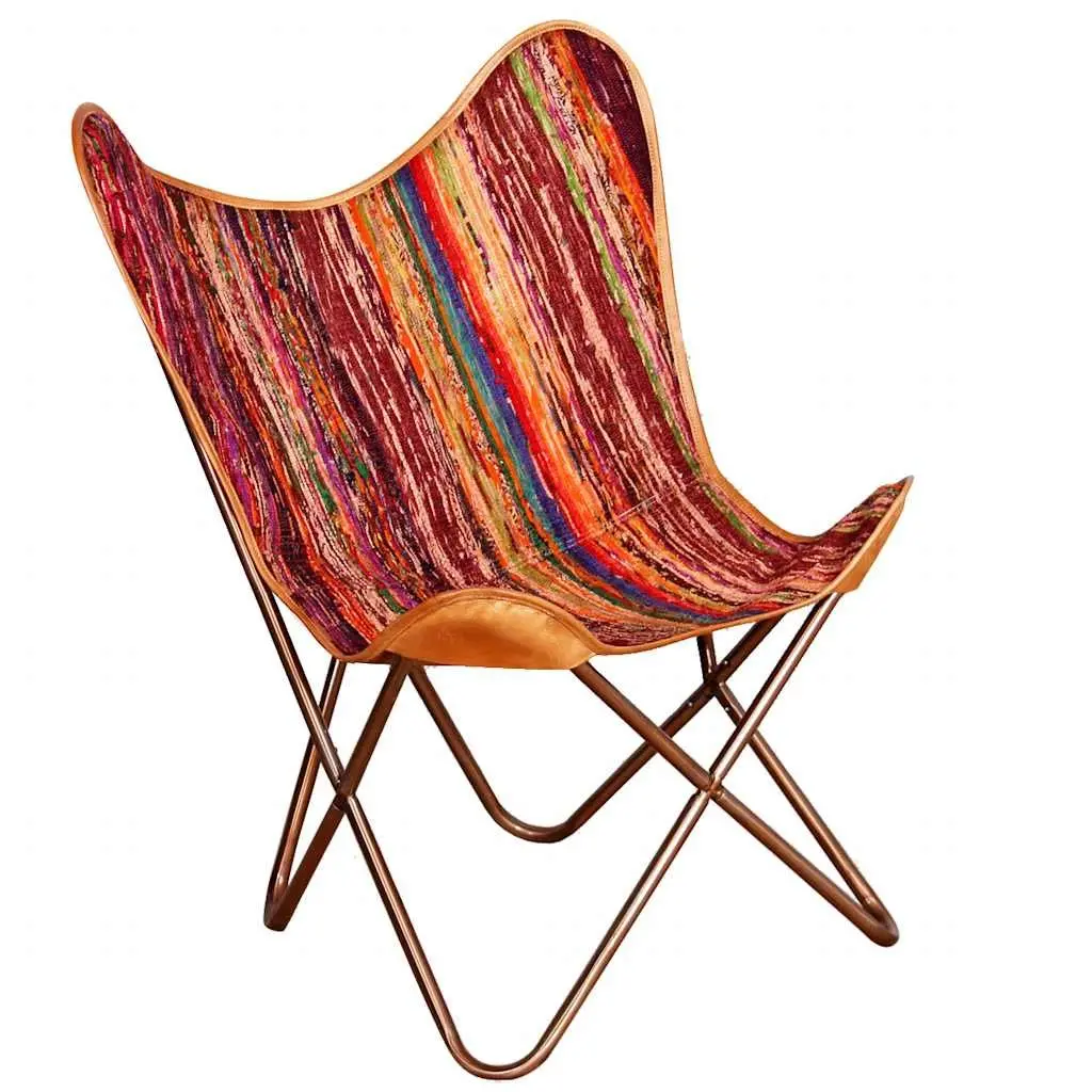 Butterfly Chair Multicolour Chindi Fabric Relaxation Lounge Seat Iron Frame