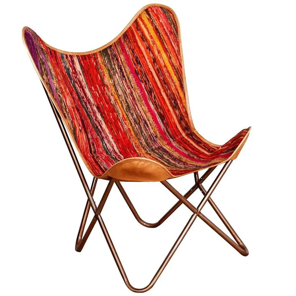 Butterfly Chair Multicolour Chindi Fabric Relaxation Lounge Seat Iron Frame