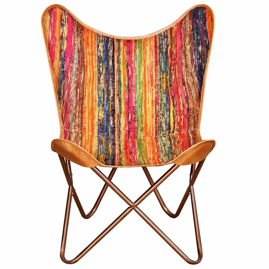 Butterfly Chair Multicolour Chindi Fabric Relaxation Lounge Seat Iron Frame