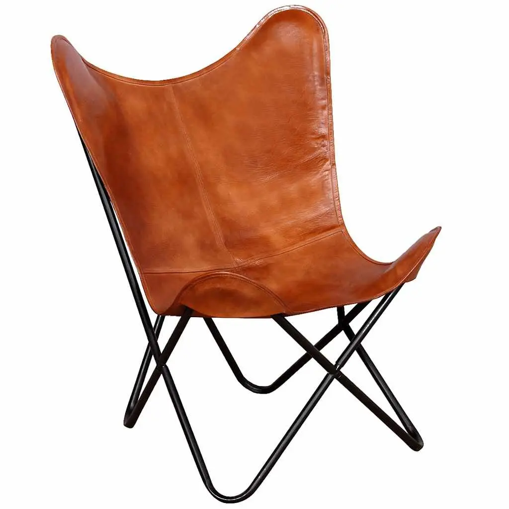Brown Real Leather Butterfly Chair for Living Spaces