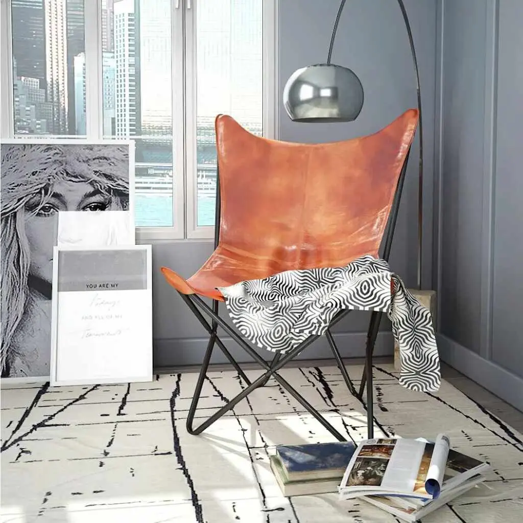 Brown Real Leather Butterfly Chair for Living Spaces