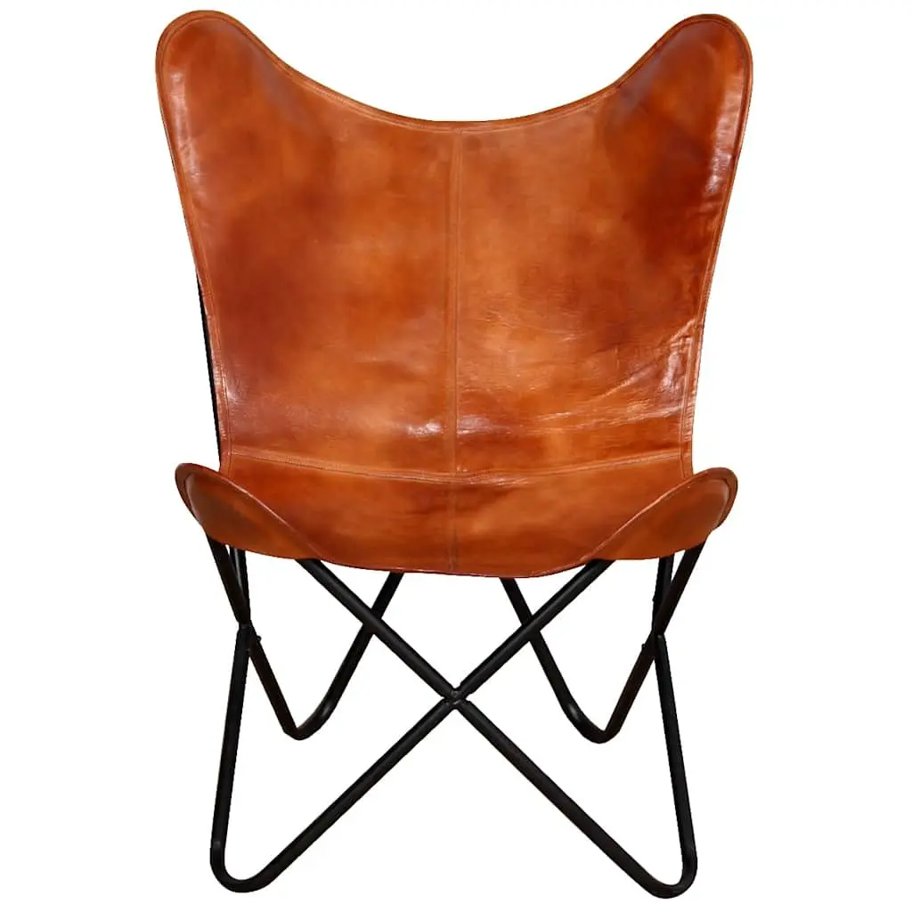 Brown Real Leather Butterfly Chair for Living Spaces