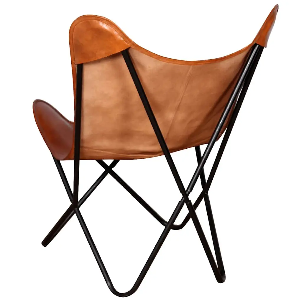 Brown Real Leather Butterfly Chair for Living Spaces