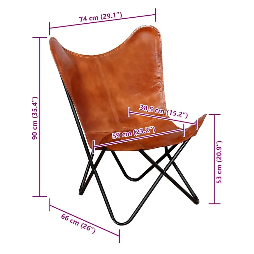 Brown Real Leather Butterfly Chair for Living Spaces