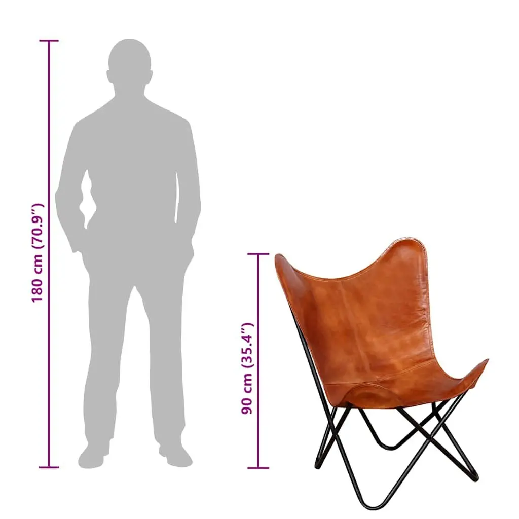 Brown Real Leather Butterfly Chair for Living Spaces