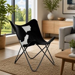 Black Real Cowhide Leather Butterfly Chair
