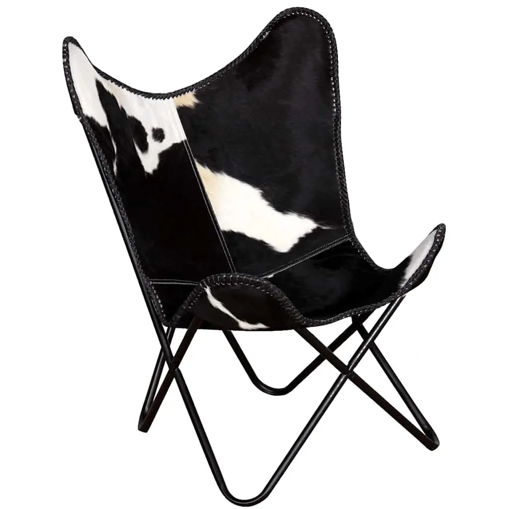 Black Real Cowhide Leather Butterfly Chair