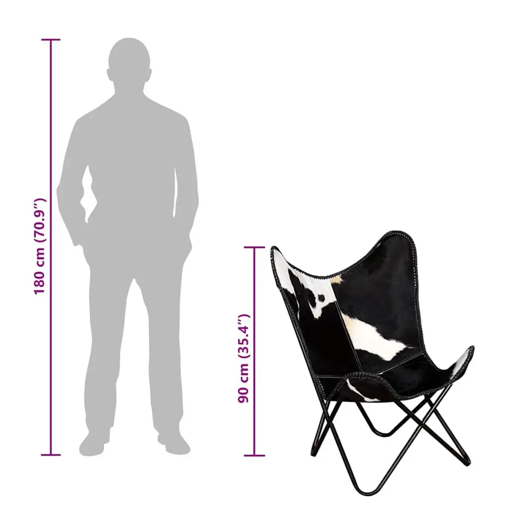 Black Real Cowhide Leather Butterfly Chair