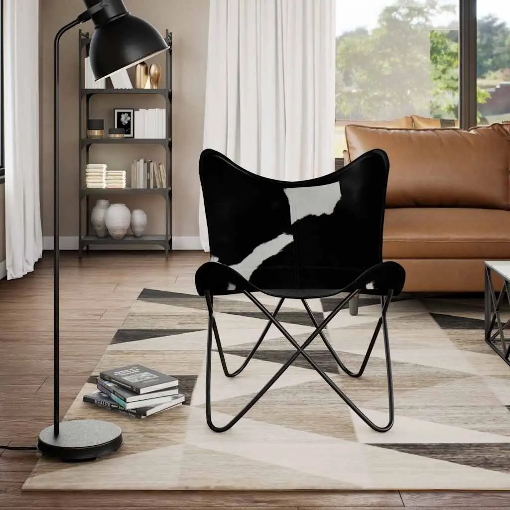 Black Real Cowhide Leather Butterfly Chair